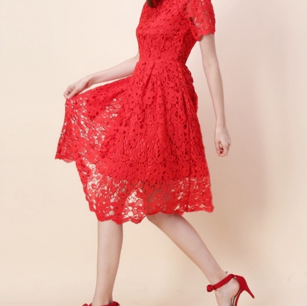 NWT Croquet Red Floral Chicwish Dress
